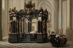 En familie ved siden af Prins Williams grav i Nieuwe Kerk, Delft En familie ved siden af Willem I