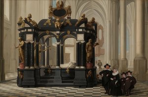 Eine Familie am Grab des Prinzen William I. in der Nieuwe Kerk, Delft. 1645 af Dirck van Delen