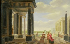 Figurer i samtale i klassiske omgivelser af Dirck van Delen
