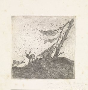 To hjorte ved et fyrretræ af Dirk Arnoldus Tavenraat