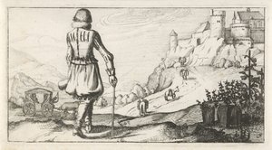 Mand i gambeson i et bjerglandskab Hollandske kostumer til kvinder og mænd, 1622 (serietitel) af Dirk Eversen Lons