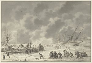 Landzatens flyvninger på Texel, januar 1795 Kanonmanden Bootens og Landzaatens Vlugt i december måned 1794 (titel på objekt)