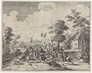 Spanierne under Don Cantelmo besejrede ved Borgerhout, 1643 Don Cantelmo tot Burgerhout Af Antwerp Struck Anno 1643 (titel på objekt)