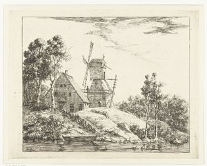 Landskab med gård og mølle i Holsten af Dirk Vis Blokhuyzen
