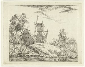 Landskab med gård og mølle i Holsten af Dirk Vis Blokhuyzen
