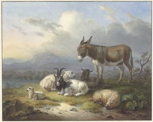Landskab med æsel, ged og får af Dirk van Oosterhoudt