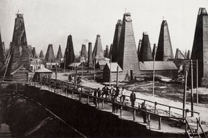 Olieboringer ved Baku ved Det Kaspiske Hav, Rusland, c1890