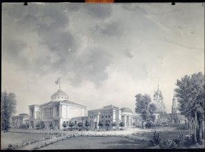 Udsigt over Ostankino-paladset, Moskva (Udsigt over Ostankino-paladset) - Værk af Dmitri Nikiforovich Martynov (1826-1889), blyant på papir af Dmitri Nikiforovich Martynov