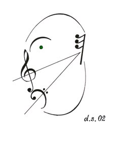 Diminuendo-ansigt - et syngende ansigt tegnet ved hjælp af det musikalske symbol for diminuendo og forskellige andre musikalske notationer af Dmitri Smirnov