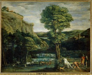 Paysage avec Hercule combattant Achelaos change en toreau - Landskab med Herkules, der kæmper mod Achelaos, der er forvandlet til en tyr ...