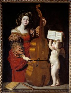 Saint Cecile med en engel, der holder et partitur. Domenico Zampieri dit The Dominiquin (1581-1641) Ec. Ital.