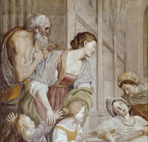 Historien om den hellige Cecilia: Cecilias død, detalje (Fresko) af Domenichino