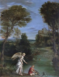 Landskab med Tobias, der holder fast i fisken af Domenichino