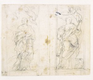 To nicher med stående figurer af Sts Agatha og Margaret, der krones af putti af Domenichino