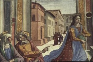Jomfru Maria i templet (fresko) (detaljer) af Domenico Ghirlandaio