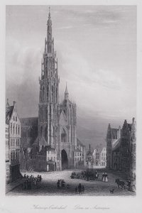 Antwerpen katedral (gravering) af Domenico (after) Quaglio