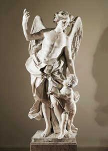 Skytsengel, ca 1724, af Domenico Antonio Vaccaro (1678-1745), marmorstatue, højde 190 cm, anti-Sacristy of Basilica of San Paolo Maggiore, Napoli, Campania, Italien
