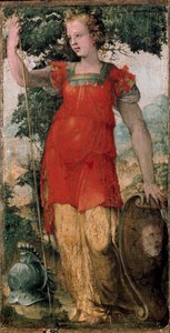 Kvindelig karakter, måske Minerva. Maleri af Domenico Beccafumi (1486-1551). af Domenico Beccafumi