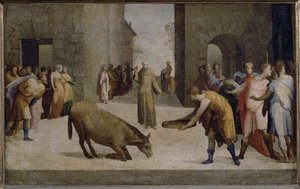 Sankt Antonius af Padua og miraklet med muldyret ... af Domenico Beccafumi