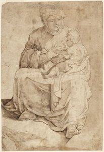 Siddende Madonna, der ammer barnet, fra et indlagt gulvpanel i Siena Duomo