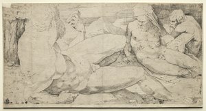 Tre mandlige nøgenbilleder, andet kvartal 1500-tallet. af Domenico Beccafumi