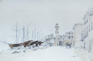 Näkymä aseista Taggiassa, noin 1860, kirjoittanut Pasquale Domenico Cambiaso (1811-1894), Italia Kynä ja akvarelli. af Domenico Cambiaso