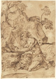 Sankt Jerome læser i ørkenen af Domenico Campagnola
