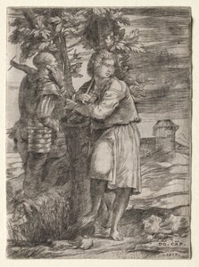 Hyrde og gammel kriger, 1517. af Domenico Campagnola