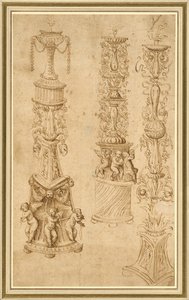 Studier af tre lysestager af Domenico Campagnola