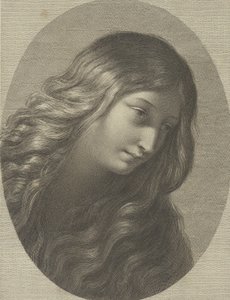Hovedet af Maria Magdalene ser ned til højre, i en oval ramme, efter Ren..., ca. 1745-1803.