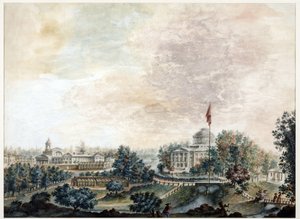 Palais de Pavlosk (1782-1786) - Pavlovsk-paladset - Domenico Felice Lamoni (1745-1830). Akvarel og hvid farve på papir, efter 1786. Statens Museum for Sankt Petersborgs Historie