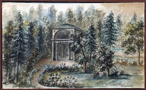 Pavillon til minde om Frederica, søster til kejserinde Maria Feodorovna, i Pavlovsk - Domenico Felice Lamoni (1745-1830). Akvarel og hvid farve på papir, efter