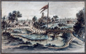 Udsigt over Pavlovsk Park med Hospital of St Mary Magdalene, ca. 1783 (wc på papir)