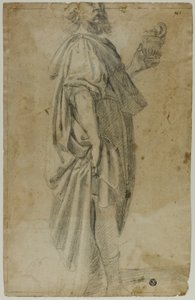 Stående Magus (recto); Skitse af stald og træer (verso)