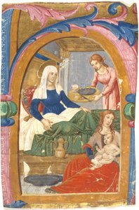 Jomfruens fødsel i et indledende H af Domenico Ghirlandaio