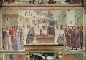 Drengens mirakel bragte tilbage til livet, scene fra en cyklus af St. Frans af Assisis liv, 1486 freskodetalje af 52660 af Domenico Ghirlandaio
