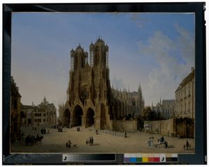 Katedralen i Notre-Dame, Rheims med en procession af kommunikanter af Domenico II Quaglio