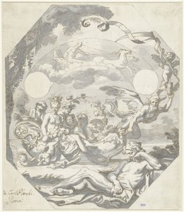 Design til en urskive med en mytologisk allegori af Domenico I Piola (attributed to)