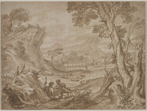 Landskab med hyrder, ca. 1700.