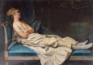 Lady Reclining on a Chase Longue (olie på lærred)