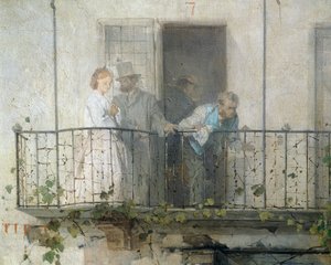 Nyheder om freden i Villafranca, af Domenico Induno, detaljer af Domenico Induno