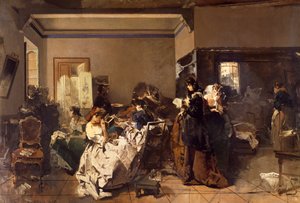 Skole for syersker, af Domenico Induno (1815-1878), olie på lærred af Domenico Induno