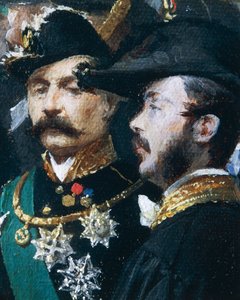 Nedlægningen af hjørnestenen til Galleria Vittorio Emanuele i Milano, af Domenico Induno, detalje, olie på lærred af Domenico Induno
