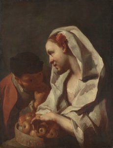 Pige sælger frugt af Domenico Maggiotto (attributed to)