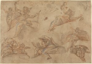 Allegoriske figurer set nedefra af Domenico Maria Canuti