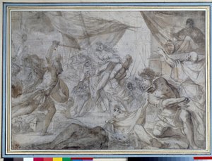 Soldater bortførte en dronning og bar hende i et skib Tegning af Domenico Canuti (1620-1684) 1600-tallets Paris. Louvre-museet