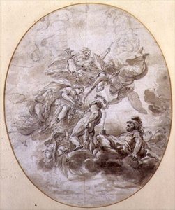 The Apotheosis of Hercules, design til en loftfresko til Palazzo Pepoli i Bologna (pen & blæk og sepia vask på papir)
