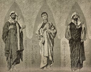 Saints Bartholomew, James the Less and Philip, tegnefilm af Domenico Morelli til mosaik i Amalfi-katedralen, Italien, tegning af P Scoppetta, gravering fra L