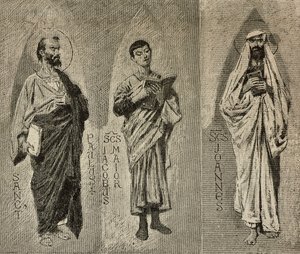 Sints Paul, James den Store og Johannes, tegnefilm af Domenico Morelli til mosaikken af Amalfi-katedralen, Italien, tegning af P Scoppetta, gravering fra L