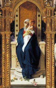 Tryptykon af Madonna af Roser, af Domenico Morelli (1823-1901), Detalje, Saint Augustine-kapellet, Corigliano Calabro-slottet, Calabrien, Italien